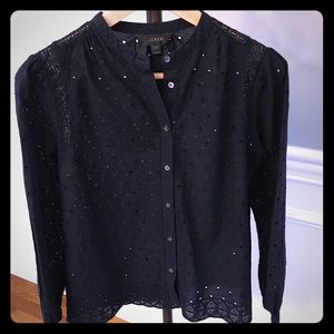 J. Crew Black Eyelet Blouse